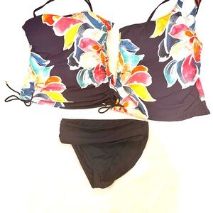 La Blanca Navy Tankini with Bright Watercolor Floral Print